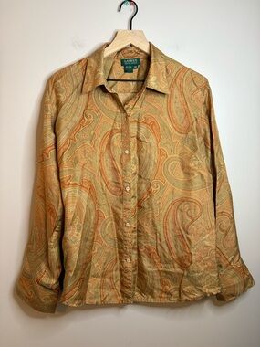 Women’s Lauren Ralph Lauren silk paisley button-down blouse size 18W